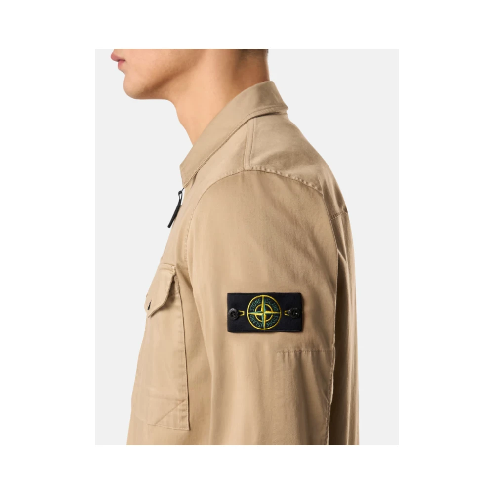Stone Island Stretch Cotton Satin Overshirt Beige Heren
