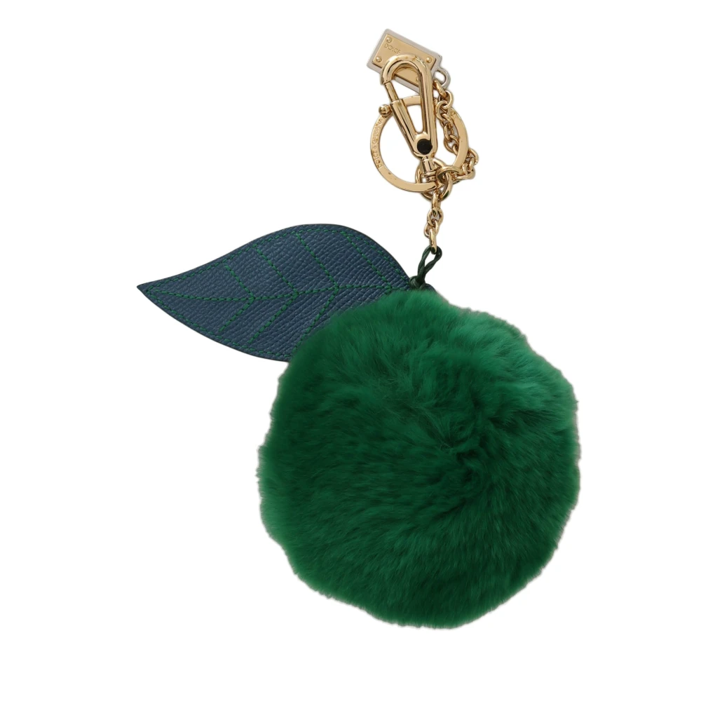 Dolce & Gabbana Women's Green Elegant Tricolor Fur Ball Keychain