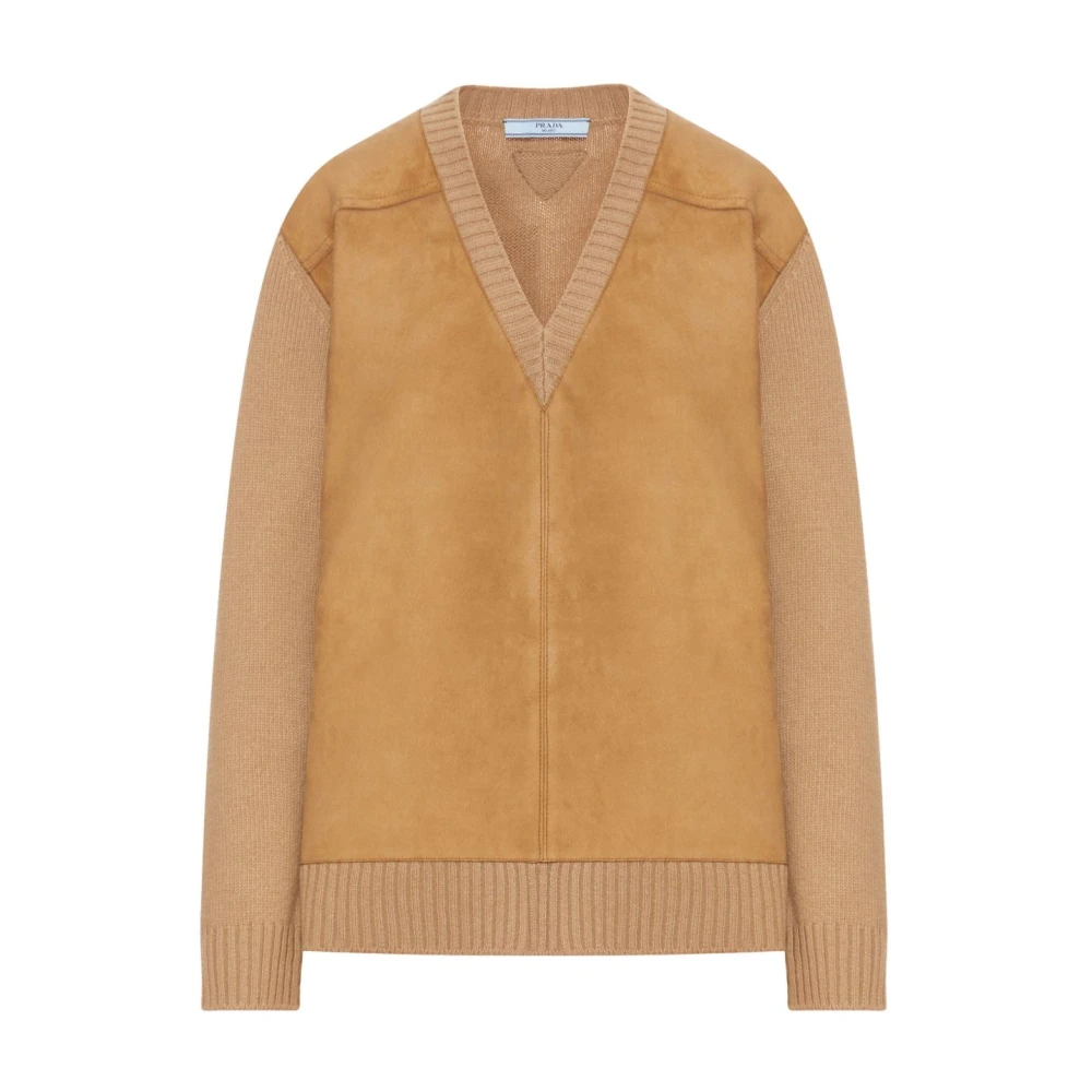 Prada V-Neck Jumper - Female - V-Neck Knitwear - Brown - Xs - Knitwear