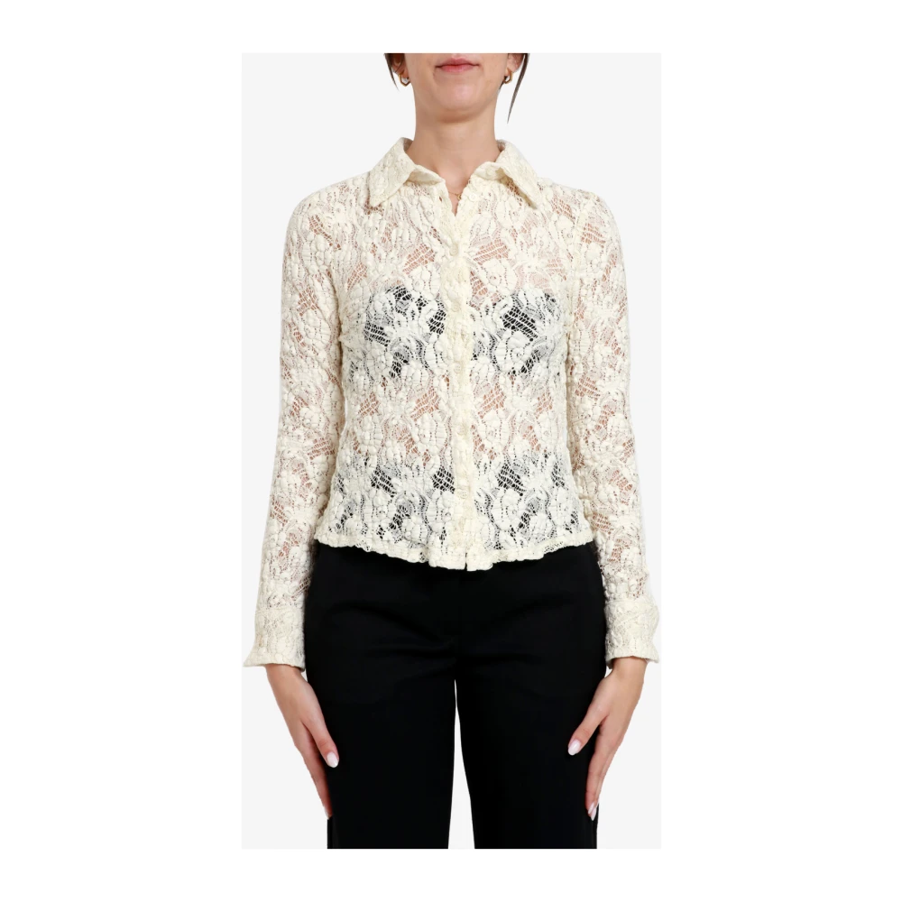 Msgm Bloemen Kant Shirt Roomwit Beige Dames
