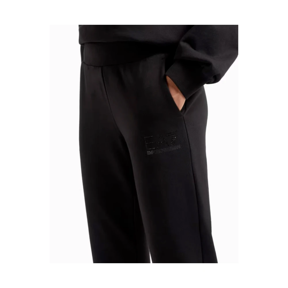 Emporio Armani EA7 Zwarte Gebreide Jurk Regular Fit Black Dames