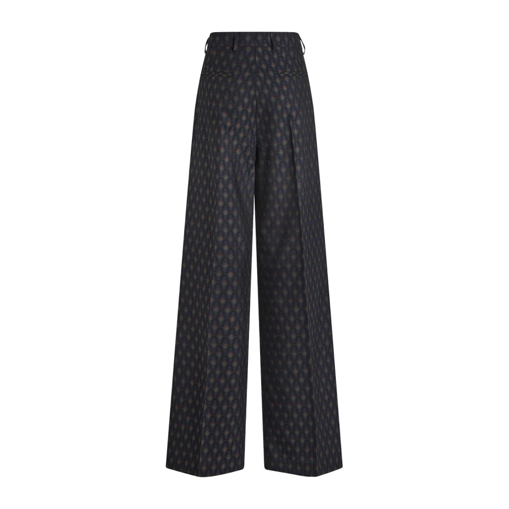 ETRO Blauwe Wijde Geometrische Bloemenbroek Blue Dames