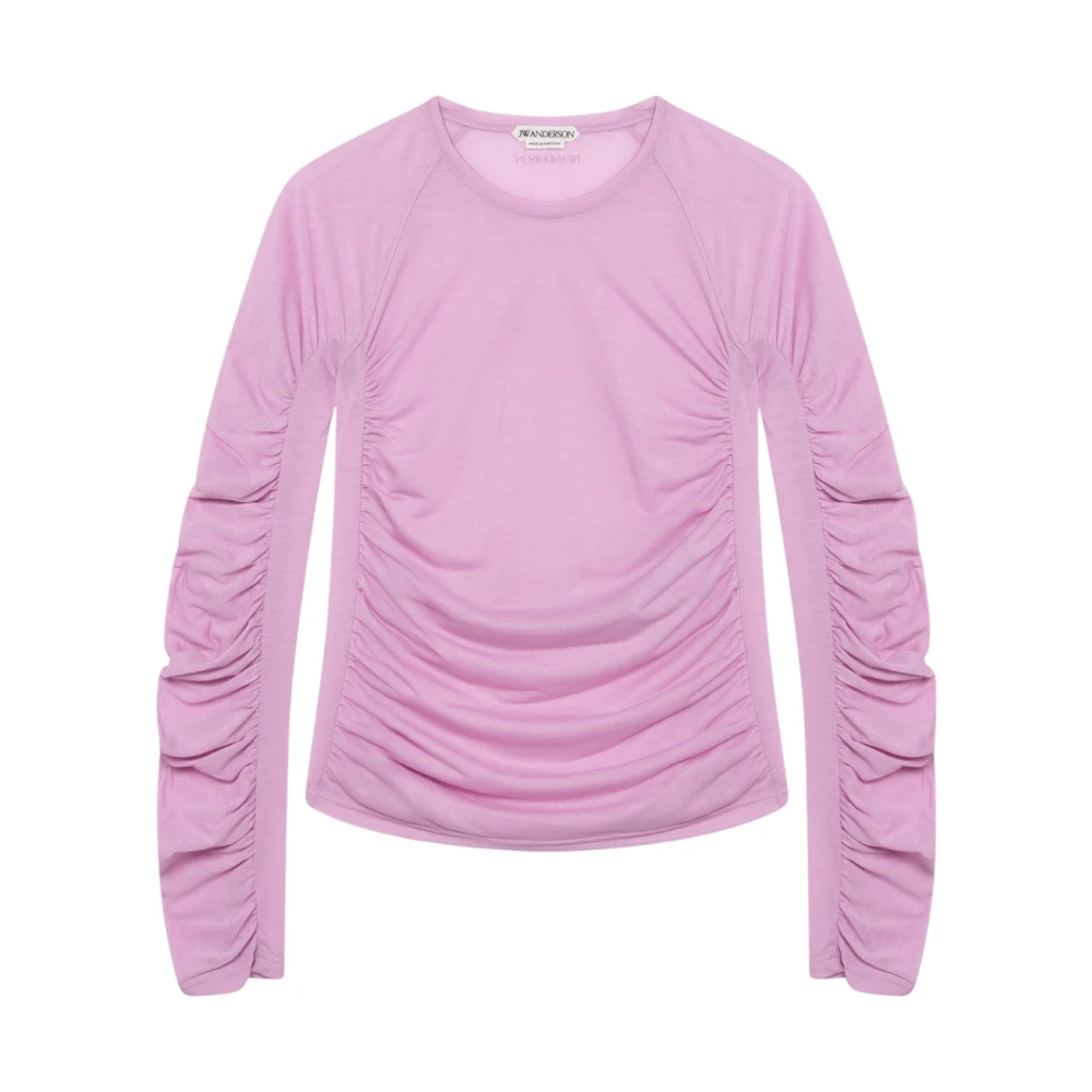 Jw Anderson Ruched Jersey Top - Female - Long Sleeve T-Shirts - Pink - S - Tops