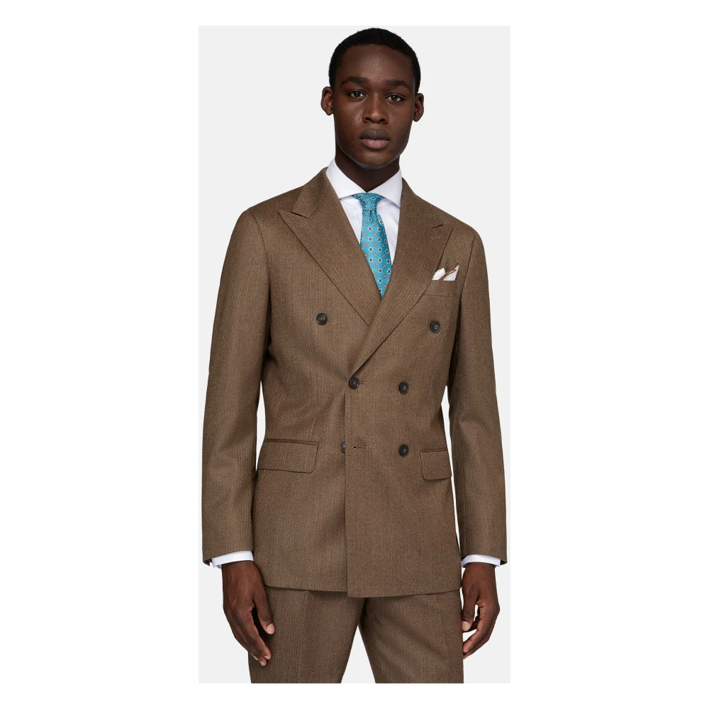 Boggi Milano Herenkostuum met keperbinding en dubbelrijdige knoopsluiting Brown Heren