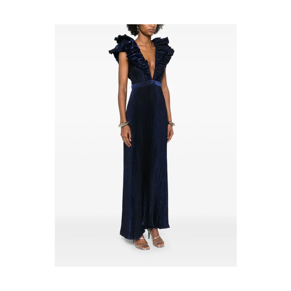 L'idée Ocean Blue Gerimpelde V-Hals Jurk Blue Dames