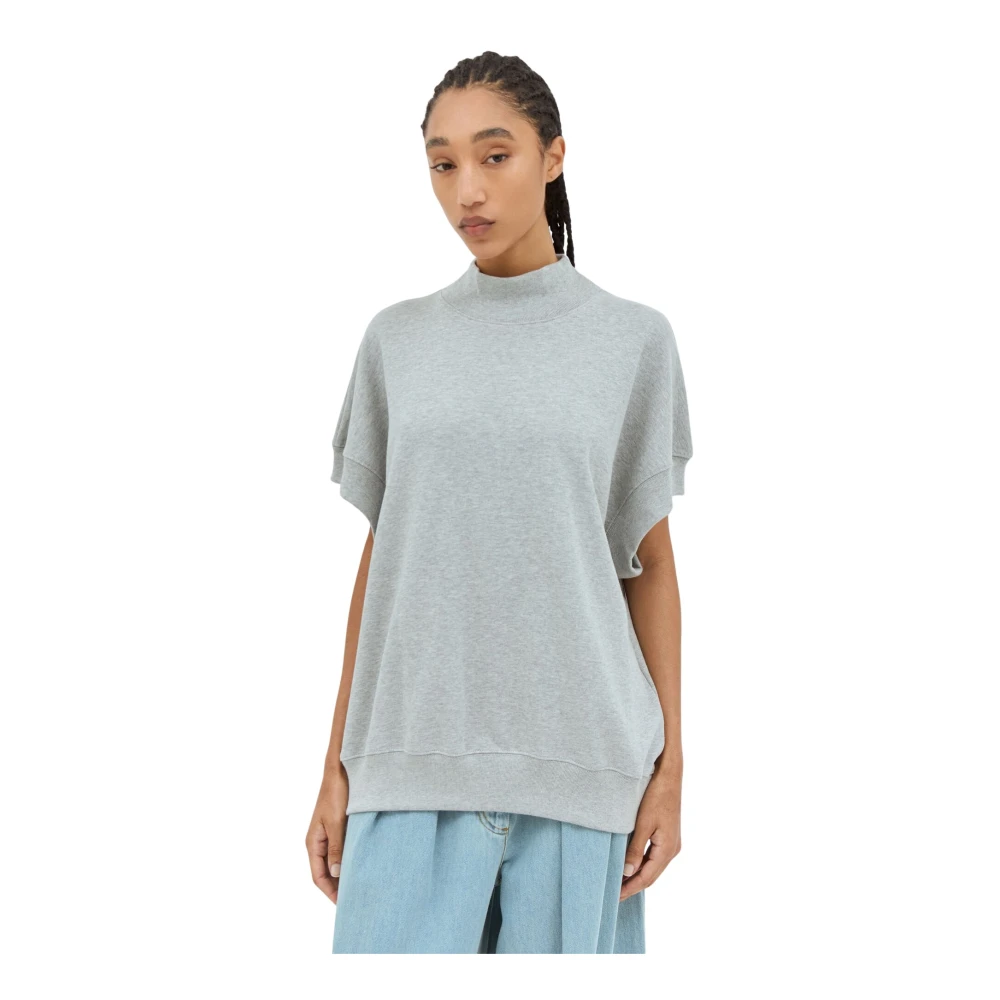 Dries Van Noten Katoenen Jersey Korte Mouw Sweatshirt Gray Dames