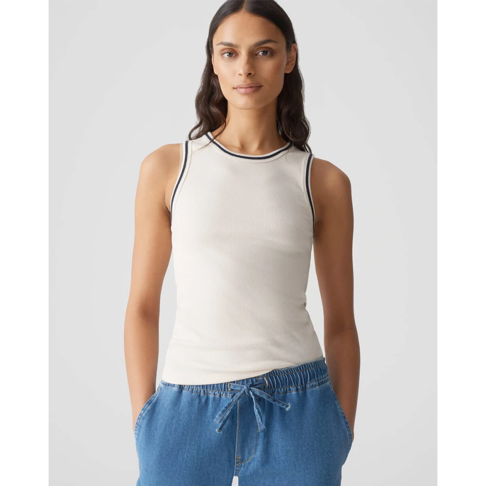 Opus Korte Mouw Top Preppy Stijl Beige Dames