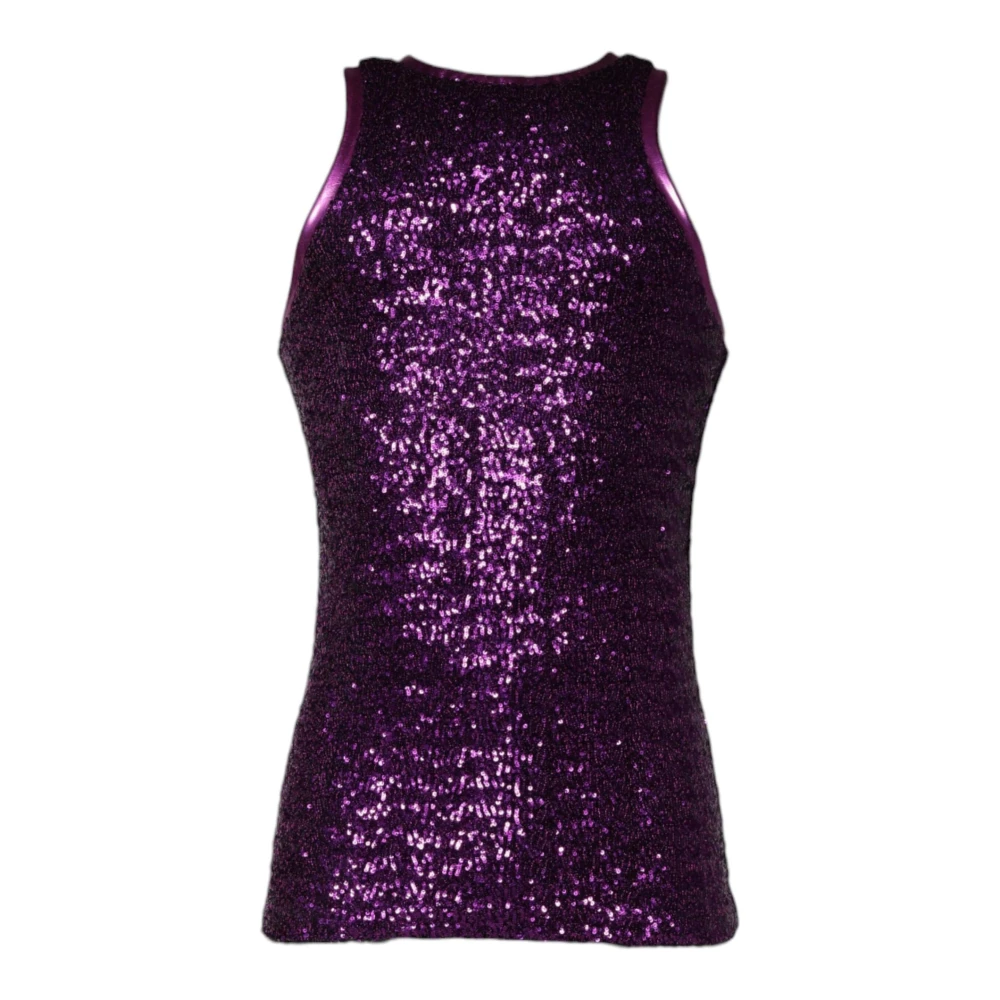 Dolce & Gabbana Women's Purple Sequin Sleeveless Tank Top - Sleeveless Tops - 2XL - Tops