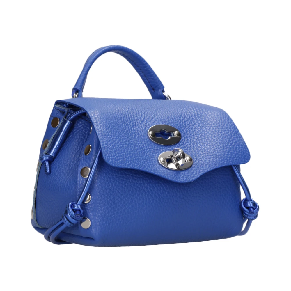 Zanellato Blauwe Leren Schoudertas met Studs Blue Dames