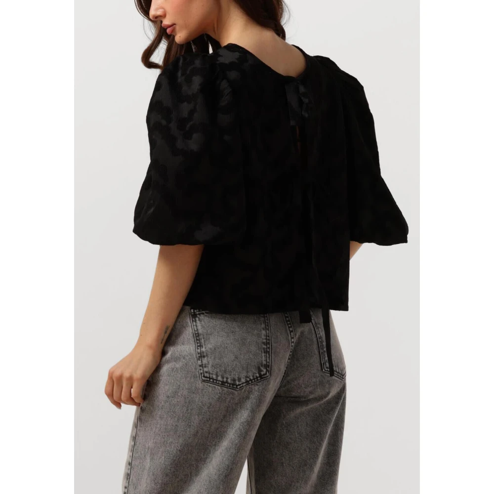 Co'Couture Zwarte Strikblouse met Pofmouwen Black Dames