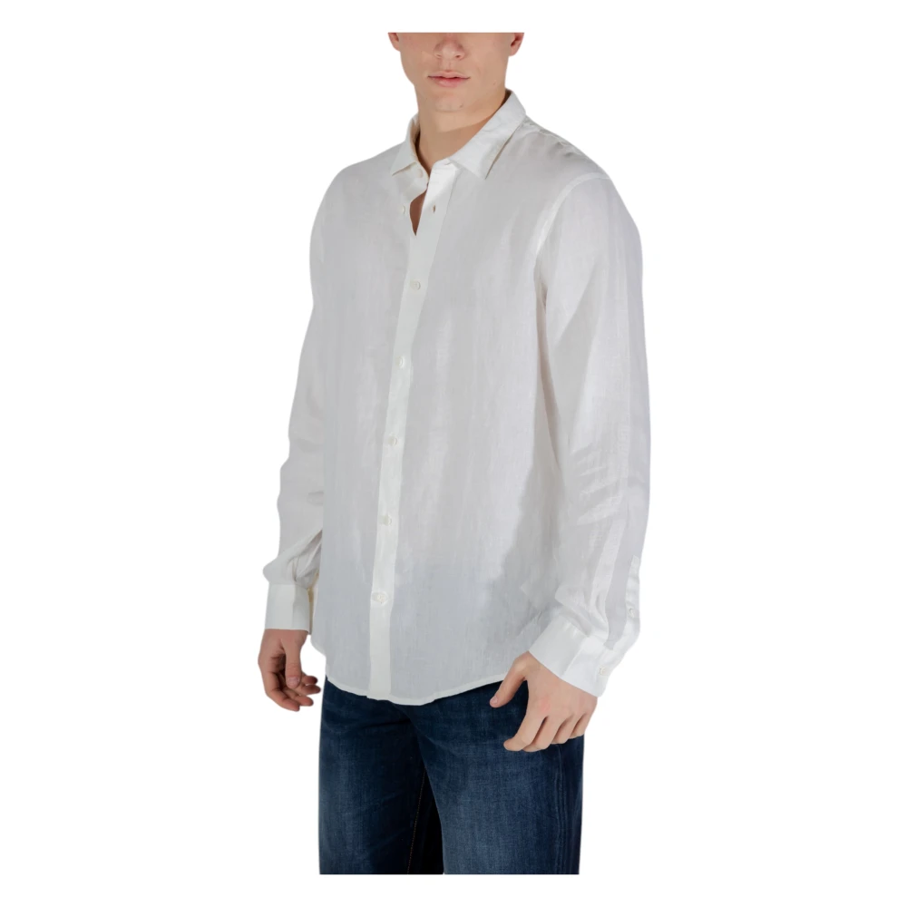Armani Exchange Linen Overhemd met Lange Mouwen White Heren