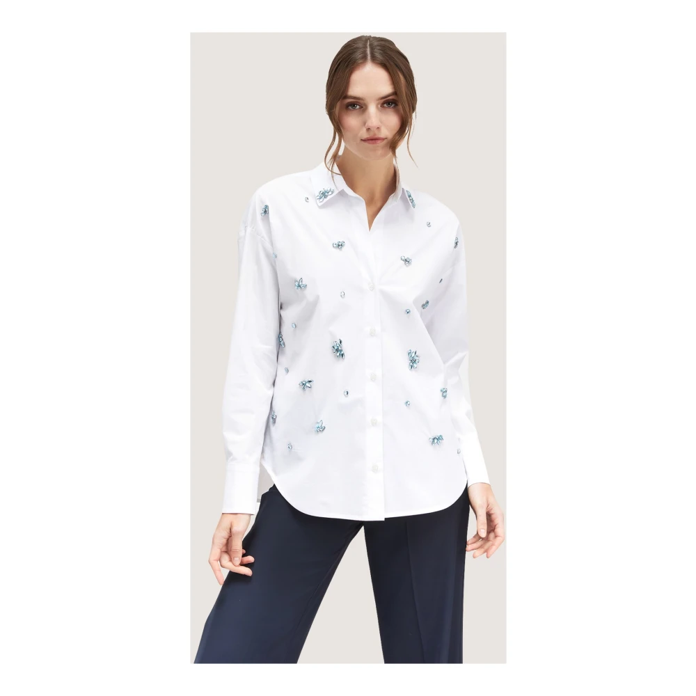 Motivi Oversized Hemd met Borduurwerk en Edelstenen White Dames