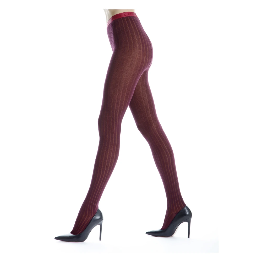 Gallo Bourgondische katoenen panty's voor dames met geribbelde plaat Purple Dames