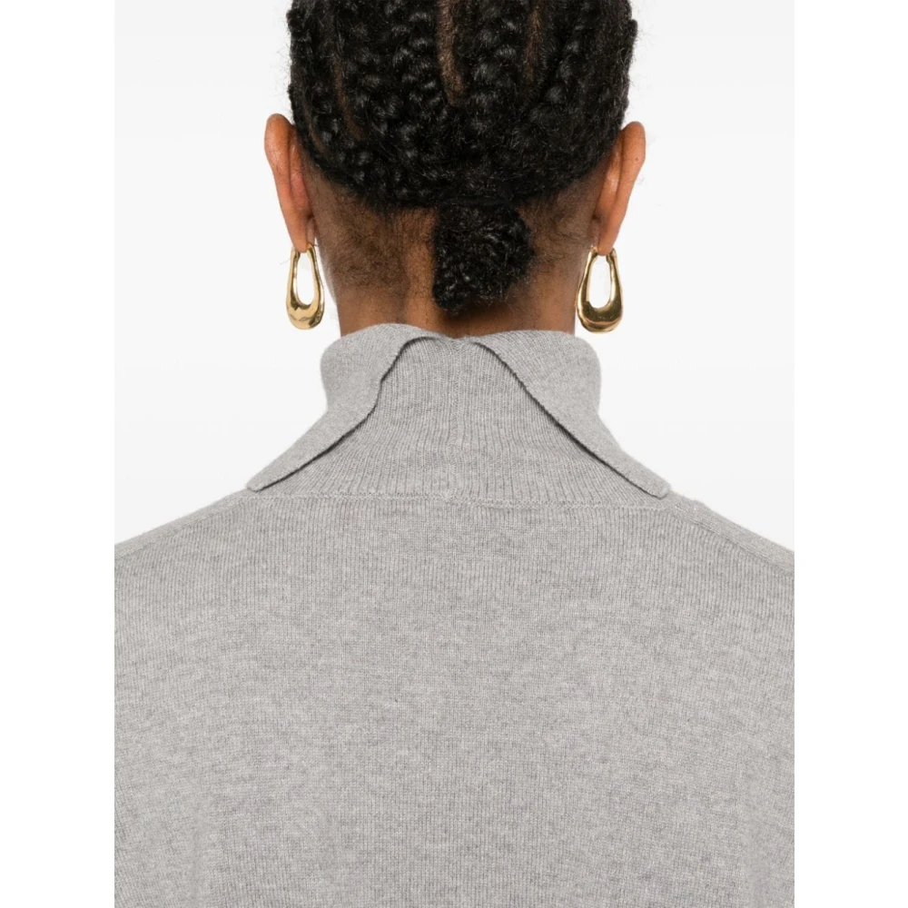PESERICO Grijze Gebreide Jurk Hoge Hals Lange Mouw Gray Dames