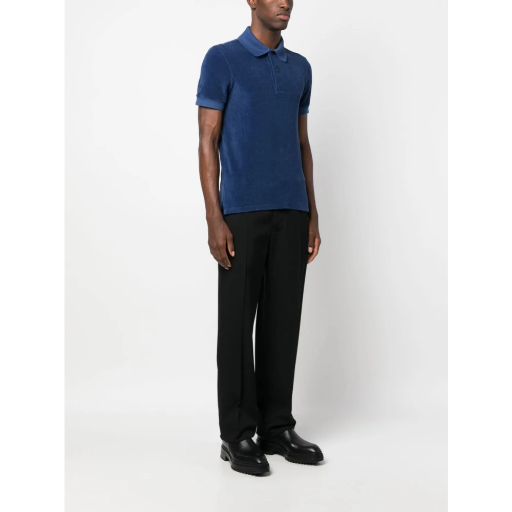 Tom Ford Blauwe Towelling-Finish Polo Shirt Blue Heren
