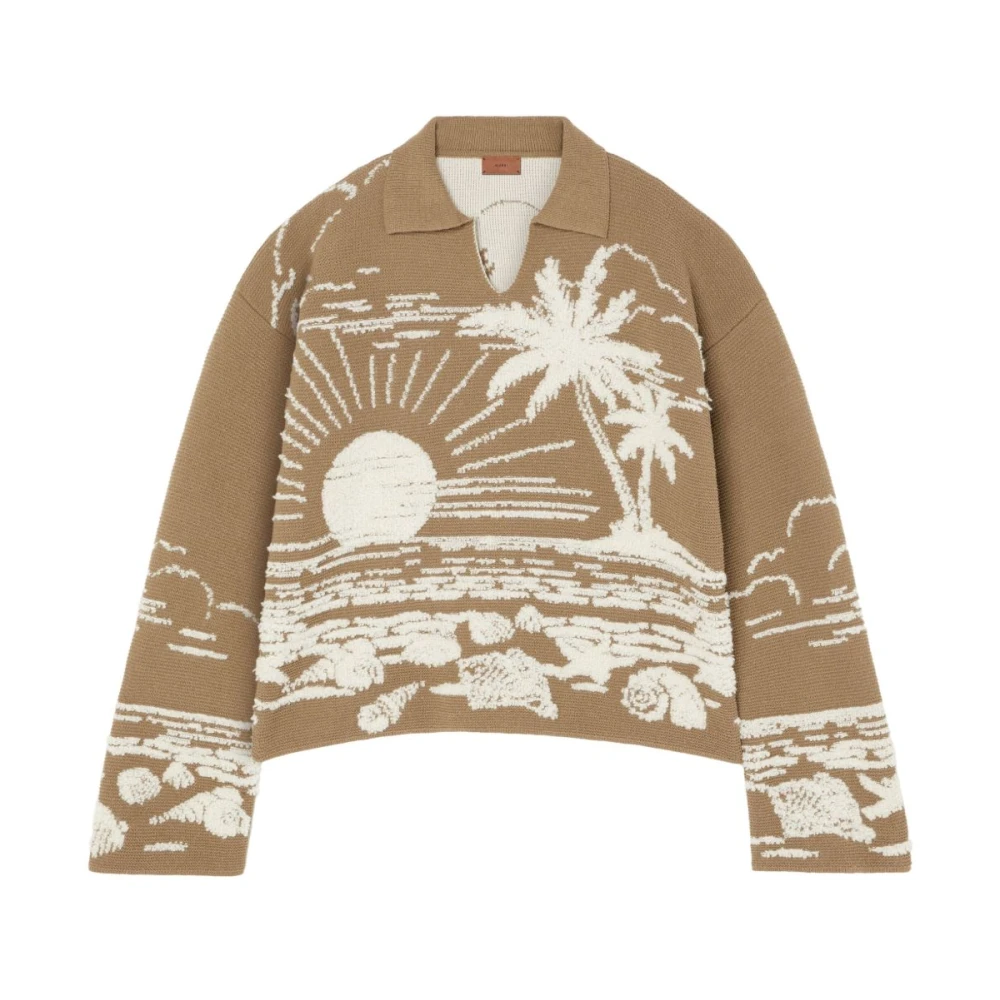 Alanui Khaki Intarsia Gebreide Polo Sweater Beige Dames