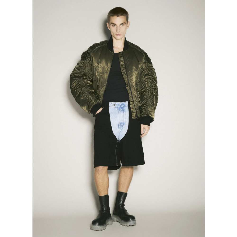 Mugler Contrast Panel Denim Shorts Black Heren