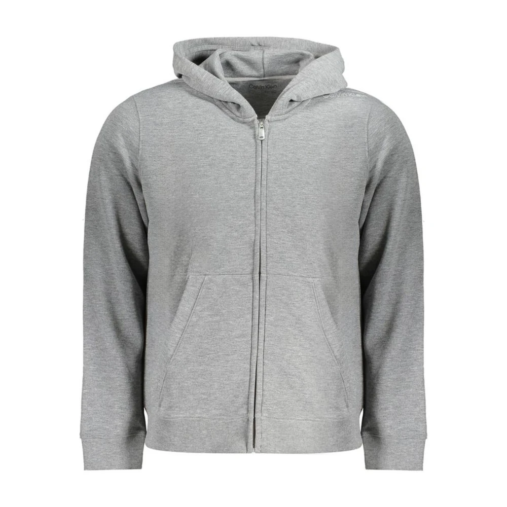 Calvin Klein Men's Gray Sporty Hoodie With Central Pockets And Zip