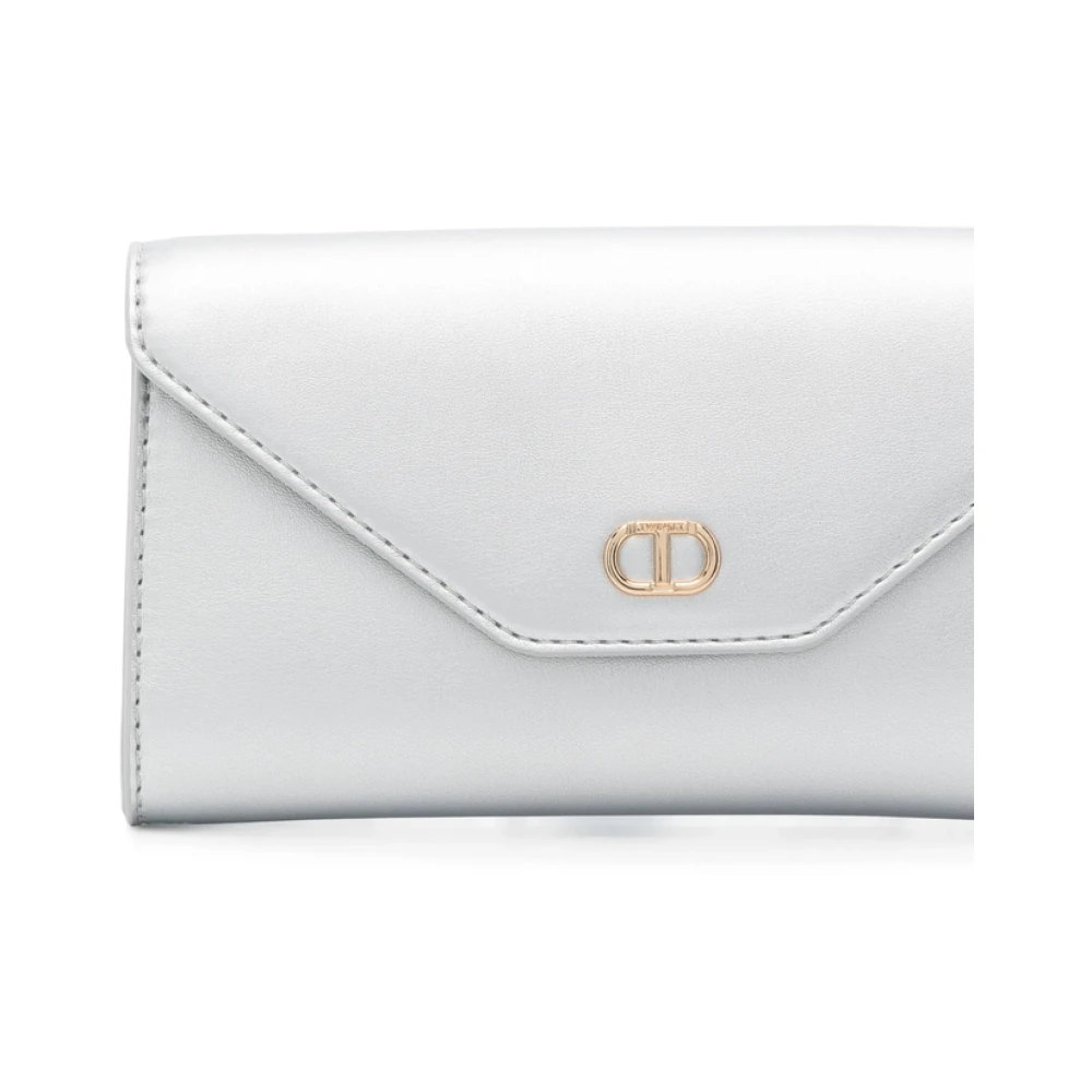 Twinset Zilverkleurige Foldover Clutch met Ketting Gray Dames
