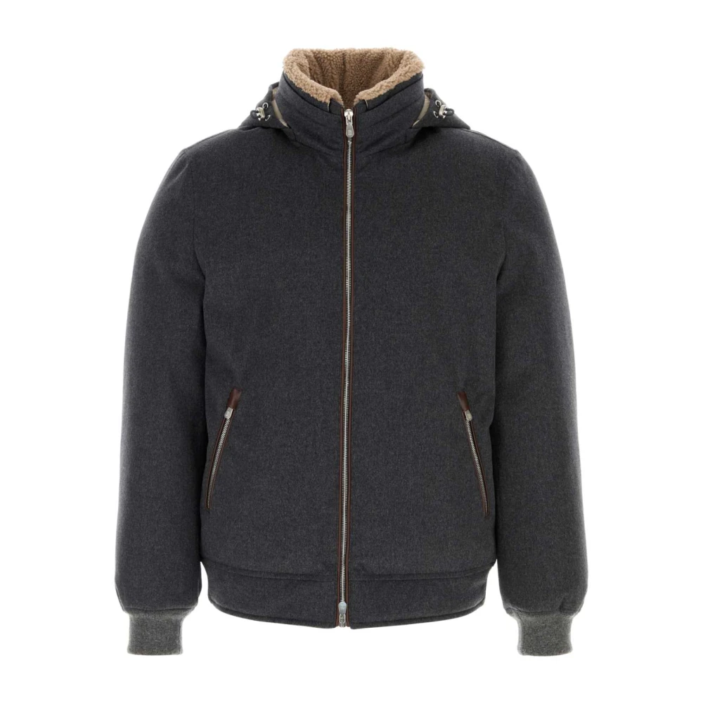Brunello Cucinelli Gray Winter Jackets, Male, M, Down Jacket With Detachable Hood