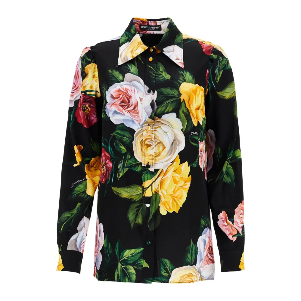 Dolce & Gabbana Bloemenprint Zijden Overhemd Klassieke Kraag Multicolor Dames