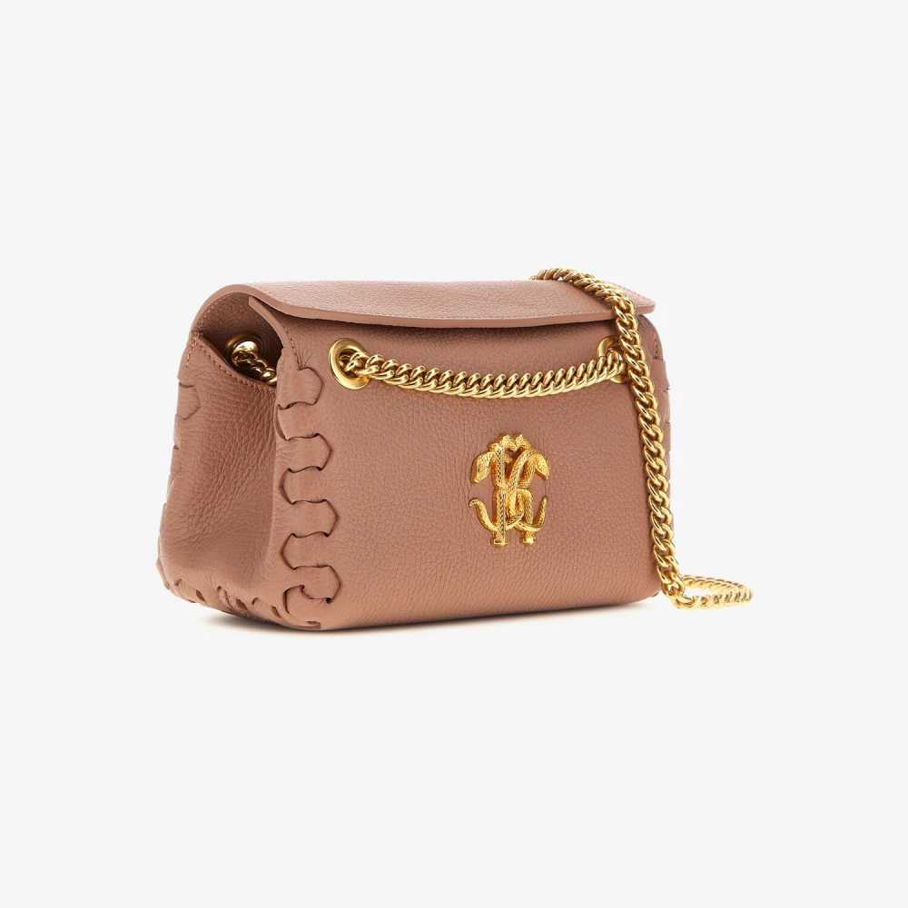 Roberto Cavalli Schoudertas van slangenleer met ketting Brown Dames
