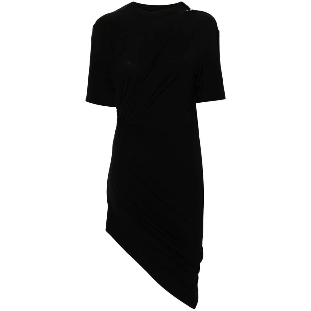 Mugler Zwarte Crew Neck Asymmetrische Zoom Jurk Black Dames