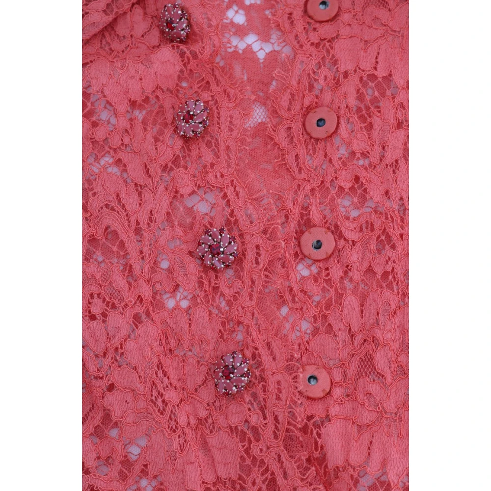 Dolce & Gabbana Korte Mouw Bloemen Kant Vest Blouse Orange Dames