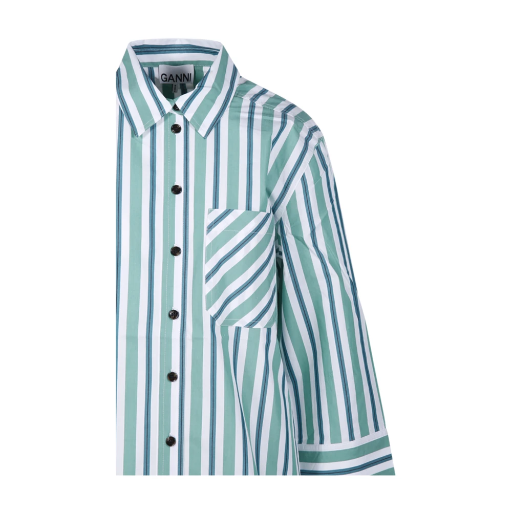 Ganni Mint Gestreept Katoenen Overhemd Green Dames