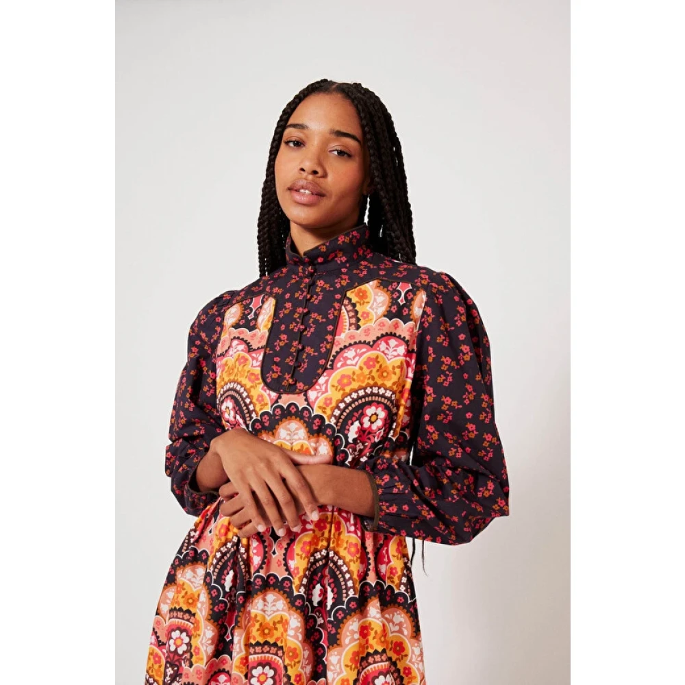 Manoush Gedrukte Katoenen Midi Jurk Multicolor Dames