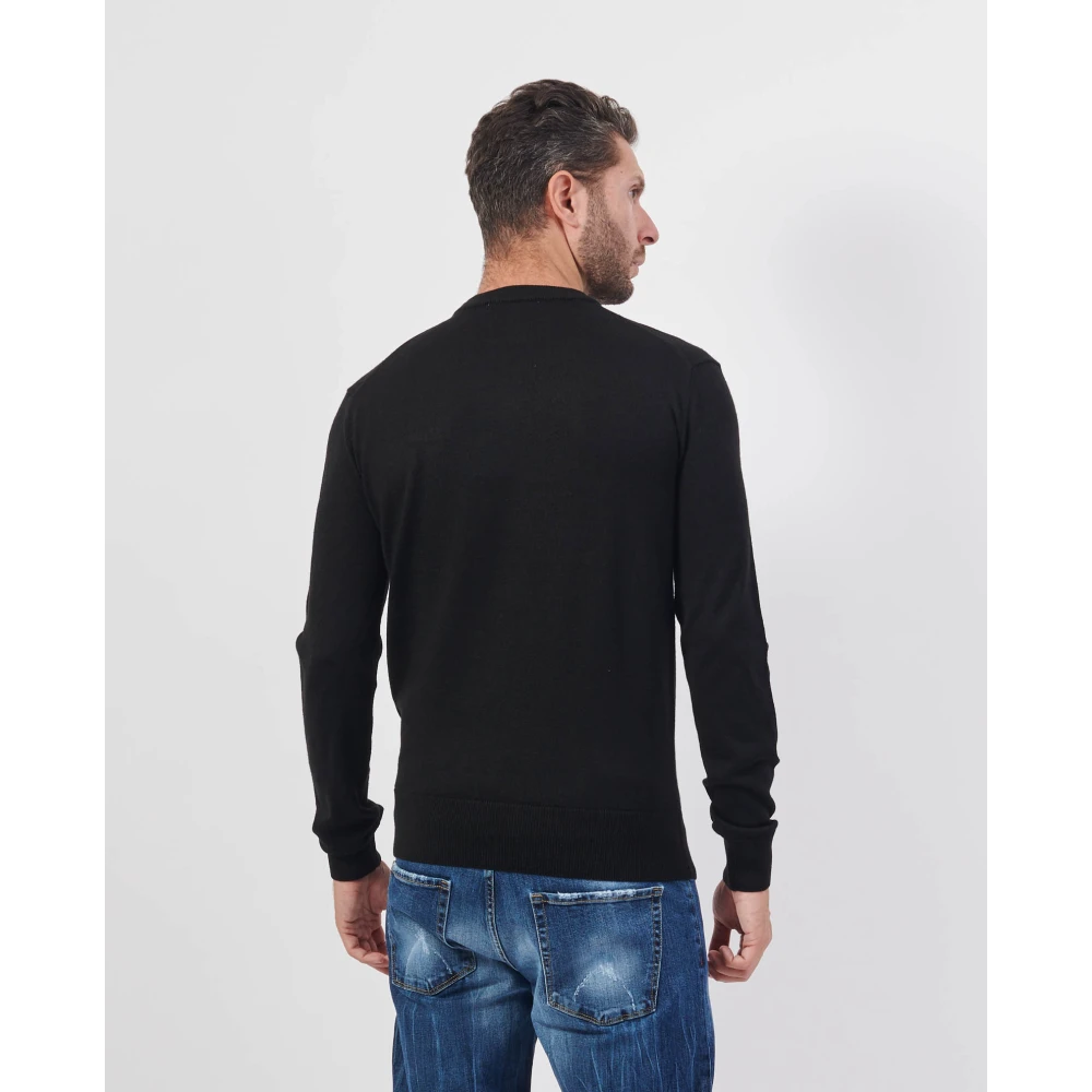 Bikkembergs Zwarte Sweater Basic Lange Mouw Black Heren