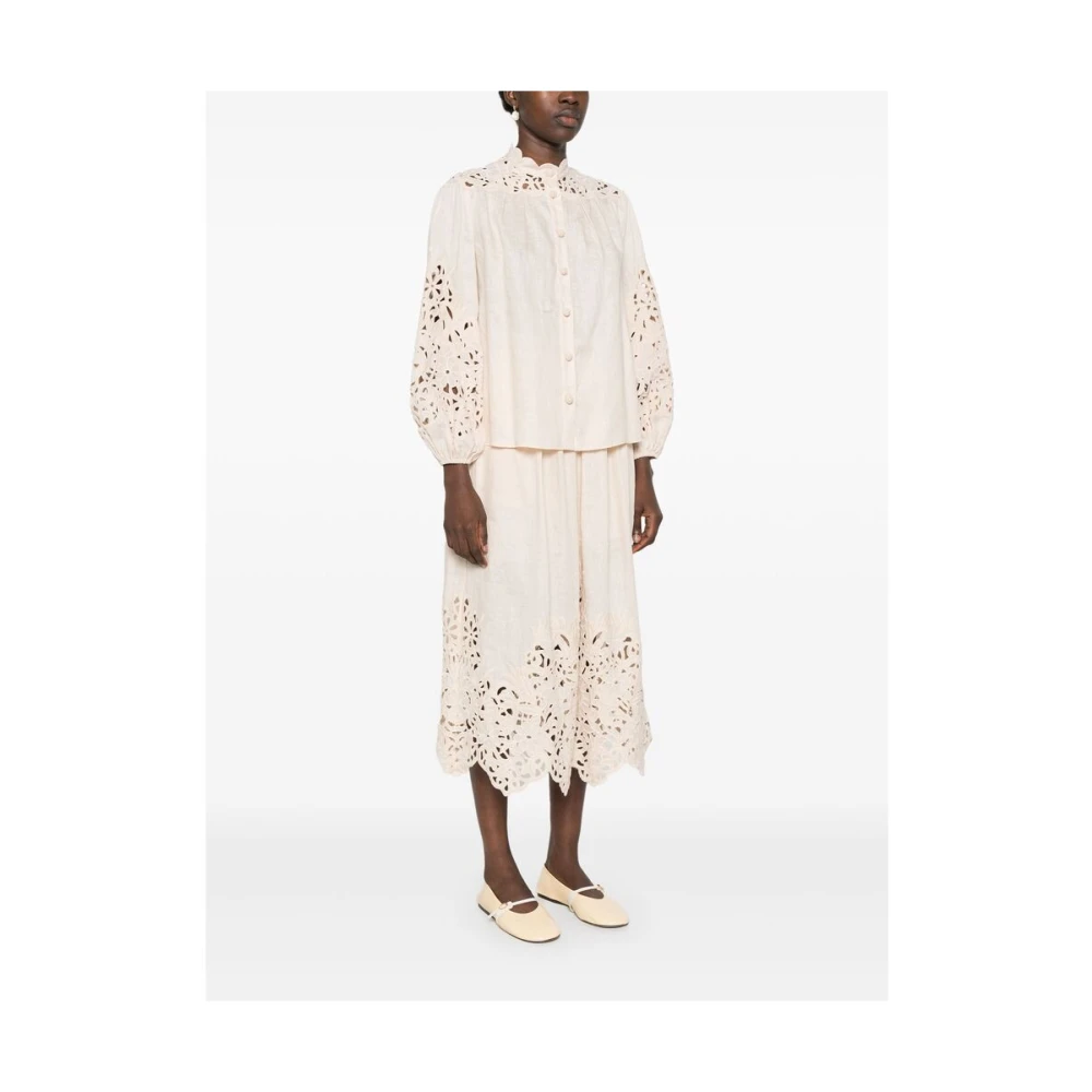 Zimmermann Beige Linnen Shirt met Broderie Anglaise Beige Dames