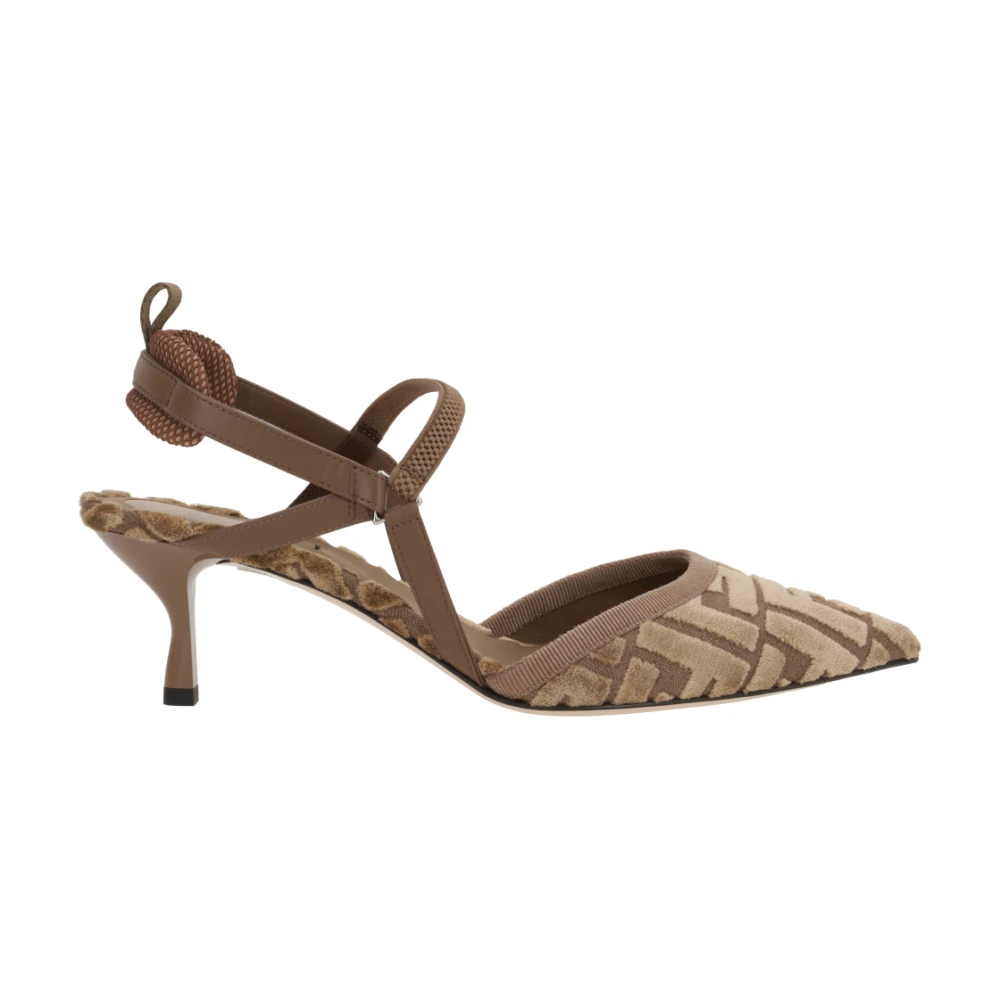 Fendi Vrouw Bruin Schoenen Dames, 37 Eu, Jacquard Slingback Hakken