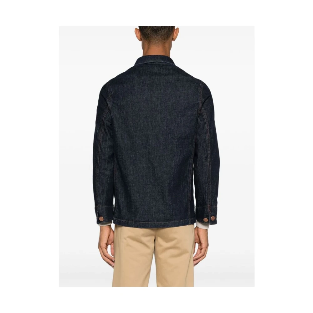 Cruna Blauwe Denim Jack Spreid Kraag Blue Heren