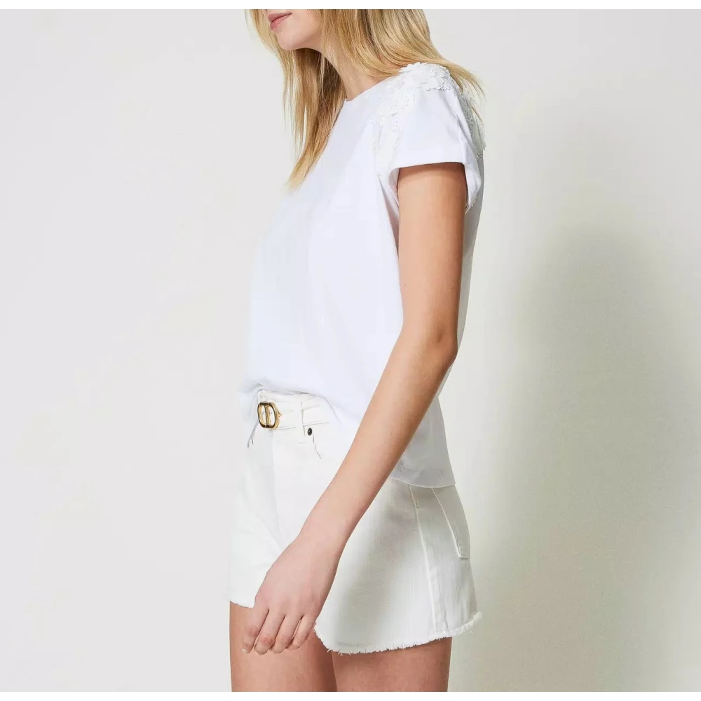 Twinset Bloemen Patch T-shirt White Dames