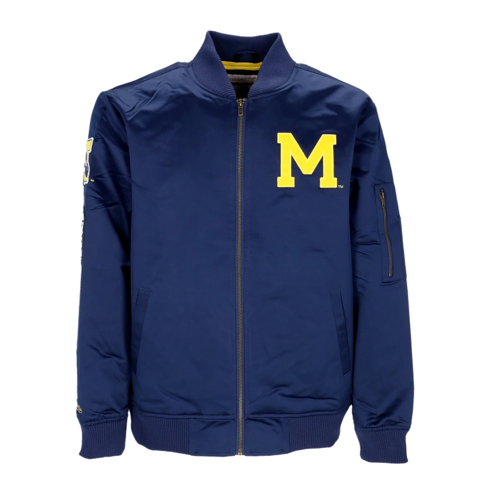 Mitchell & Ness Men's Blue Michigan Wolverines Bomber Jacket Lightweight Satin