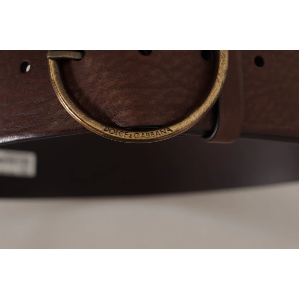 Dolce & Gabbana Elegante Bruin Leren Riem met Gegraveerde Gesp Brown Dames