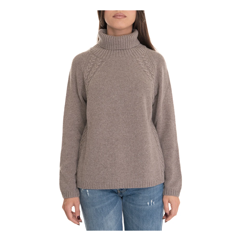 Roy Roger's Turtle Neck Pullover met kabelbreisel Beige Dames