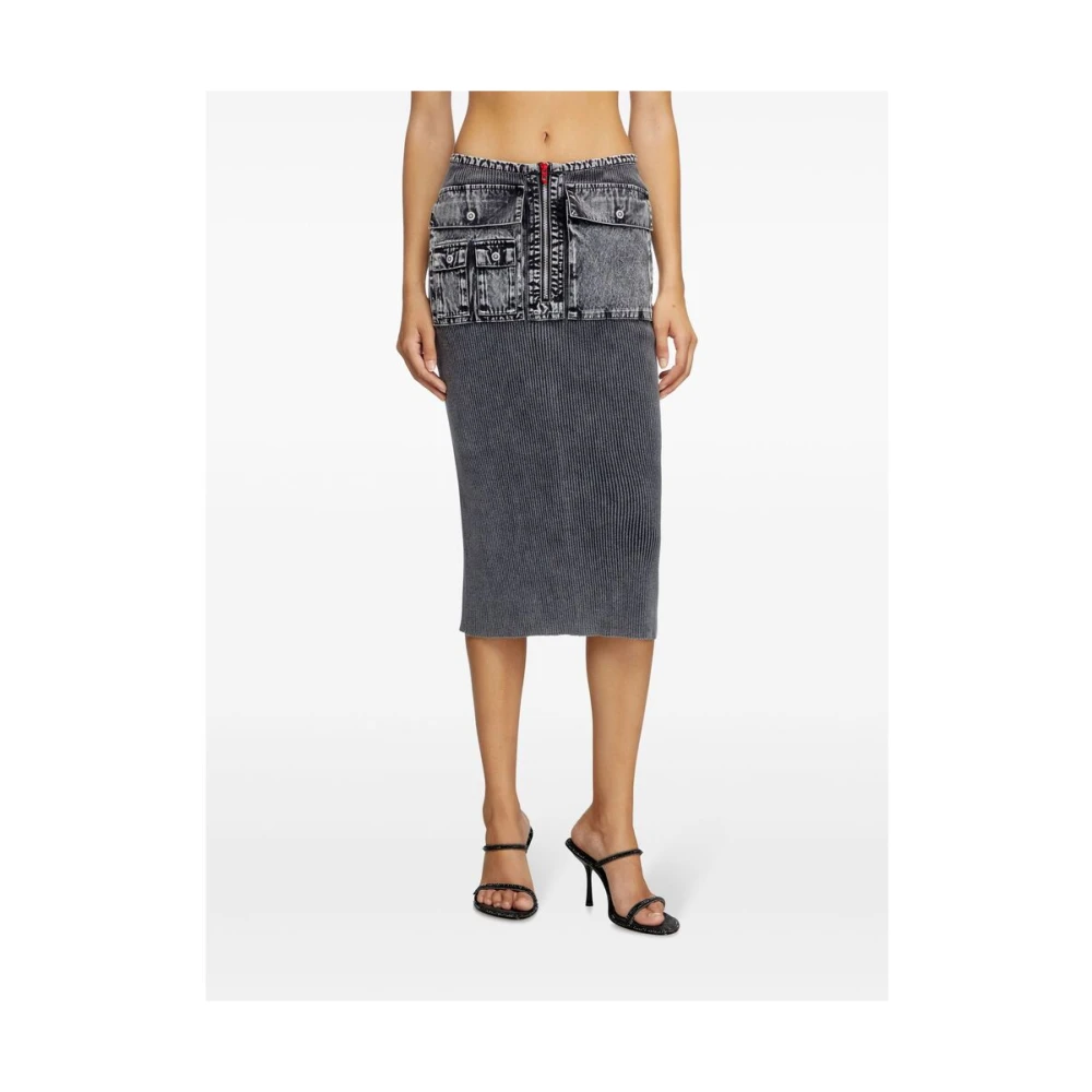 Diesel Cargo potloodrok met denim panelen Gray Dames