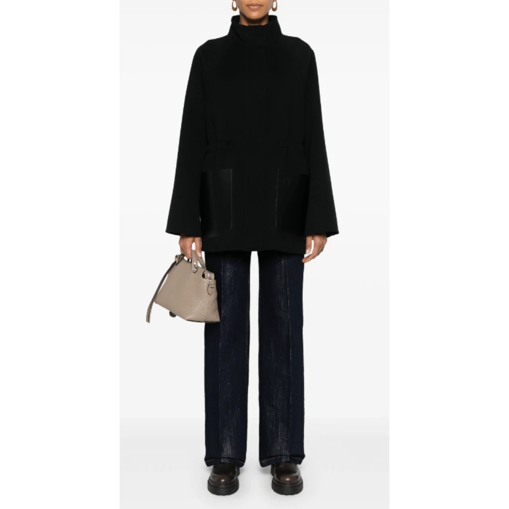 Fendi Zwarte Wollen Blend Textuurjas Black Dames
