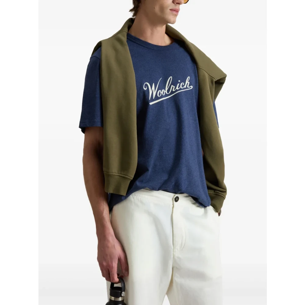Woolrich Blauwe Crew Neck Bedrukt Logo T-shirts Blue Heren