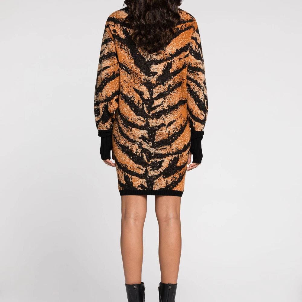 Roberto Cavalli Tijger Jacquard Trui Jurk Orange Dames