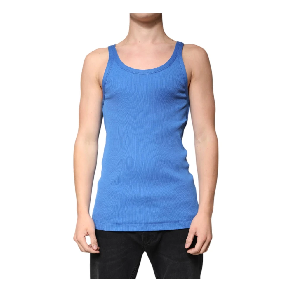 Dolce & Gabbana Blauw Katoenen Mouwloos Tanktop Shirt Blue Heren