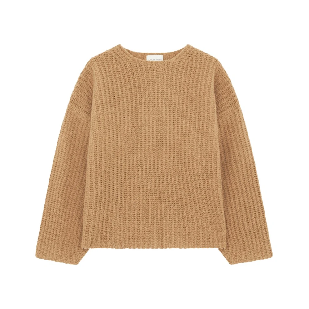 Loulou Studio Gebreide Oversized Trui Ronde Hals Lange Mouwen Beige Dames