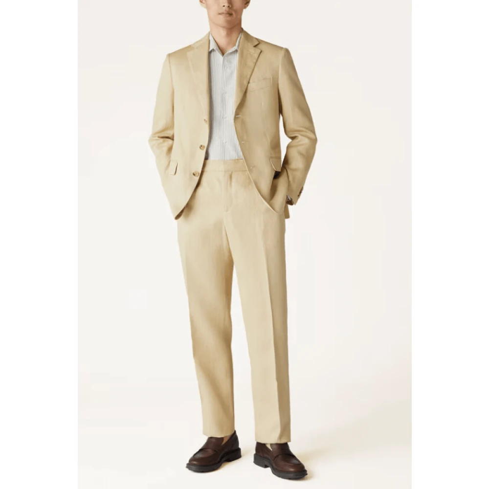 Loro Piana Rugged Brown Linnen Broek Beige Heren