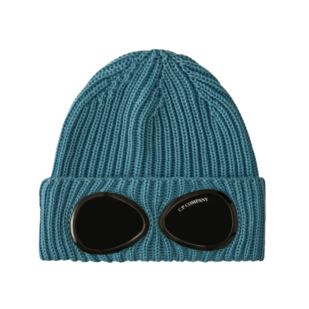 C.p. Company Men's Blue Accessories, One Size, Extrafine Merino Wool Goggle Beanie