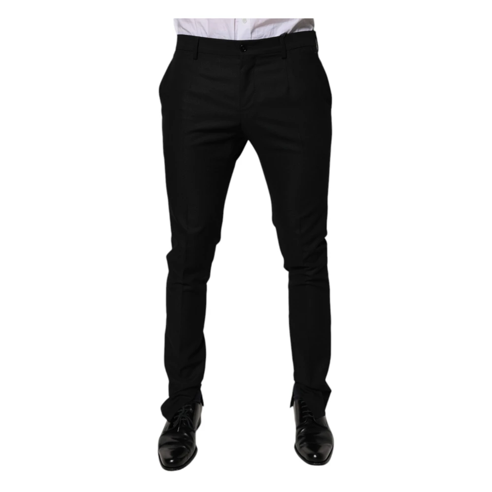 Dolce & Gabbana Men's Black Slim-Fit Trousers, L, Virgin Wool Skinny Dress Trousers