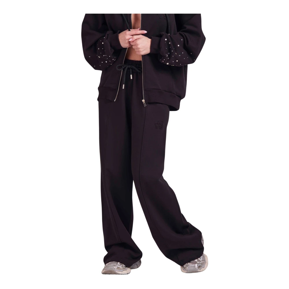 4Giveness Geborduurde Palazzo Broek met Felpa Stijl Black Dames