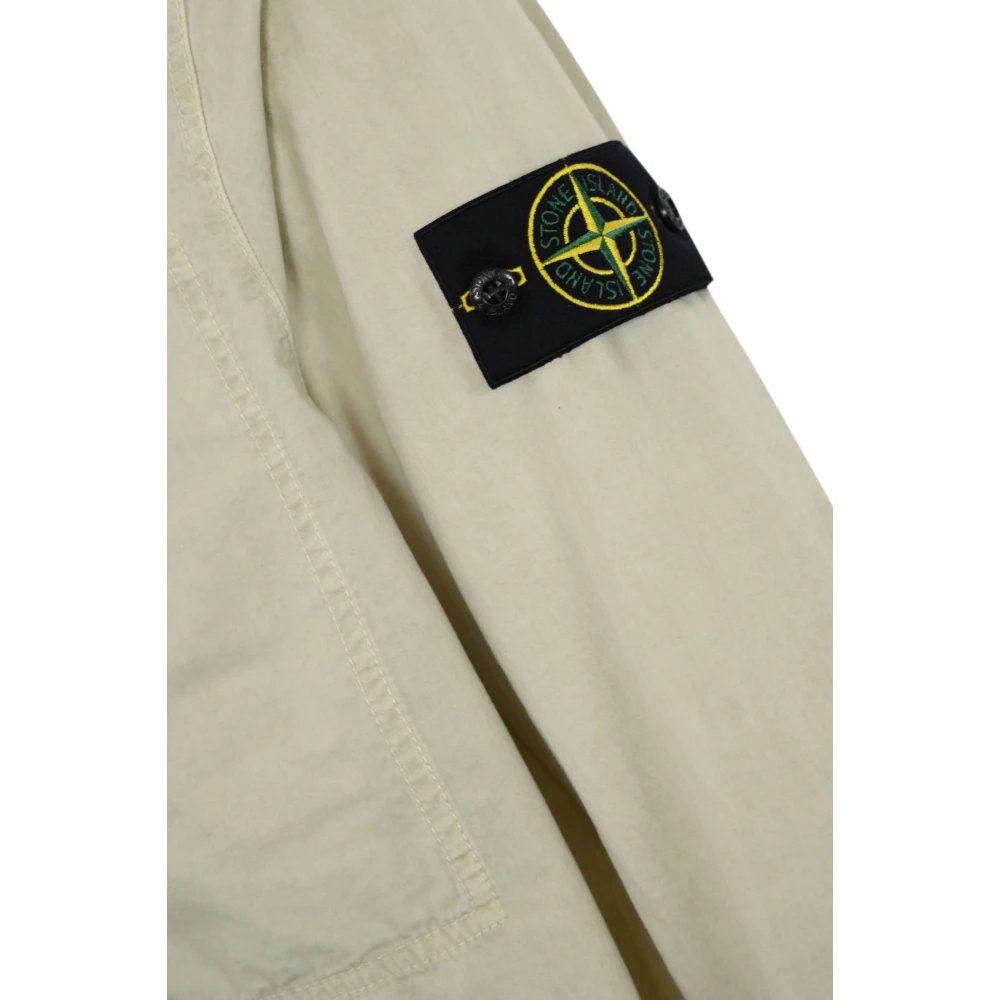 Stone Island Katoenen Overshirt Lange Mouw Jas Beige Heren