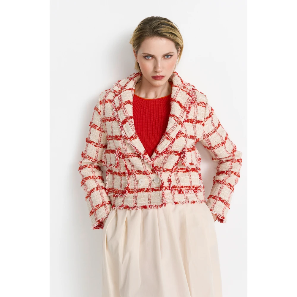 Rich & Royal Geruite Boucle Jas Beige Dames